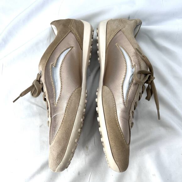 TOD'S Beige & Metallic Leather Driving Sneaker Performance Shoes Womens Size 11 - Picture 6 of 13